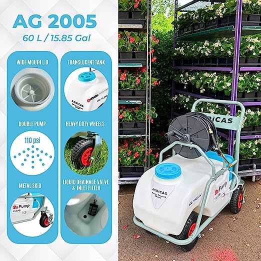 AGRICAS 4.2 Gallon Battery Powered Backpack Sprayer With Cart – Turquoise Lawn & Garden Sprayer
